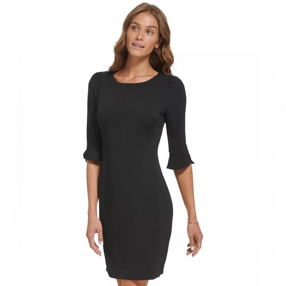 DKNY Black 3/4-Sleeve Tulip-Cuff Sheath Dress NWT - Picture 3 of 11